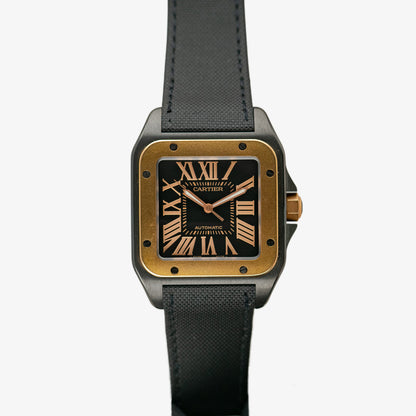 Cartier Santos 100 Black Dial Automatic Gold Bezel 38mm