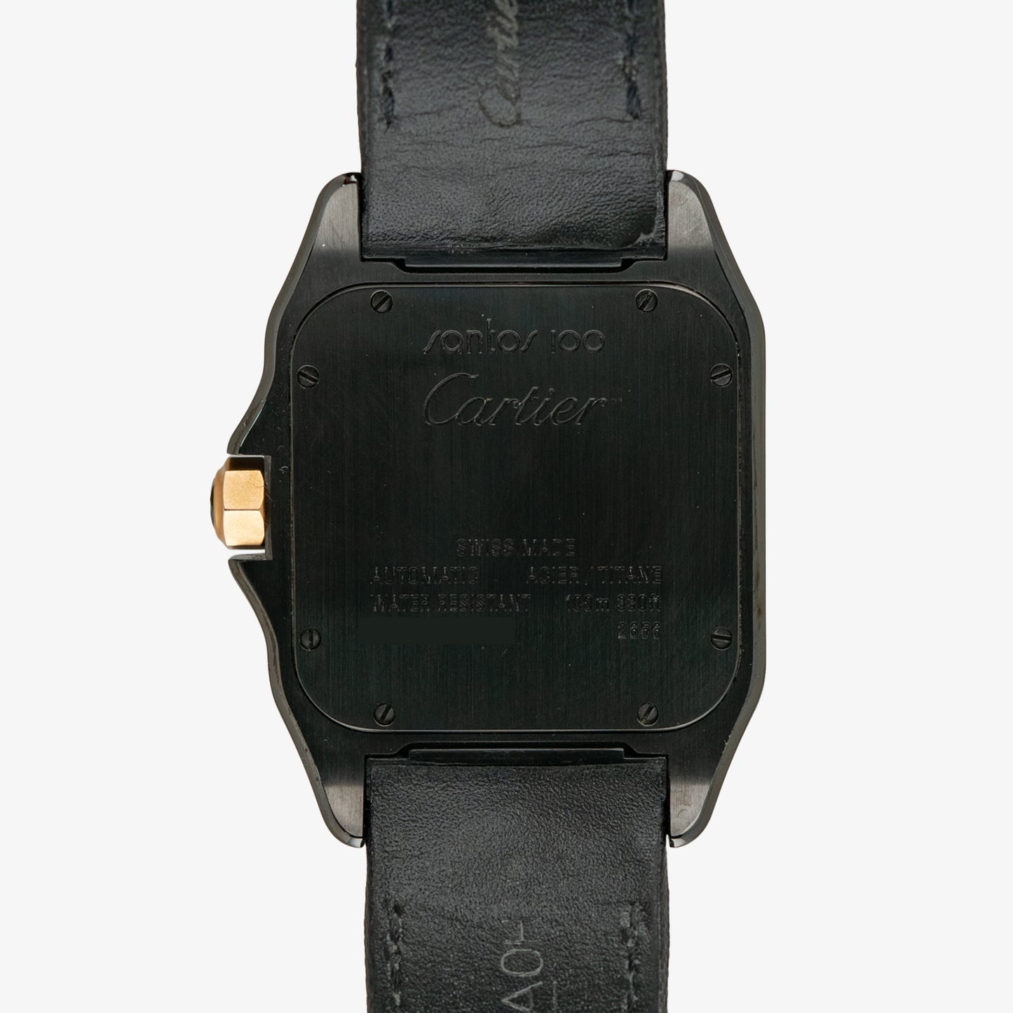 Cartier Santos 100 Black Dial Automatic Gold Bezel 38mm