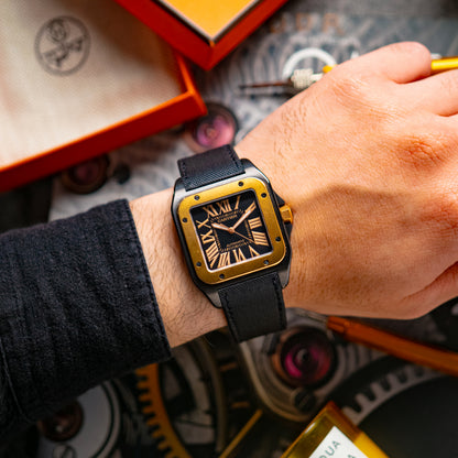 Cartier Santos 100 Black Dial Automatic Gold Bezel 38mm