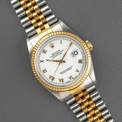 Rolex Datejust 16233 Two-Tone White Roman Dial 36mm