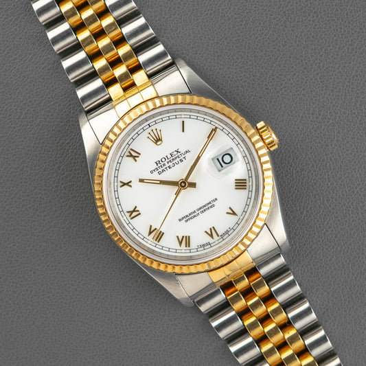 Rolex Datejust 16233 Two-Tone White Roman Dial 36mm