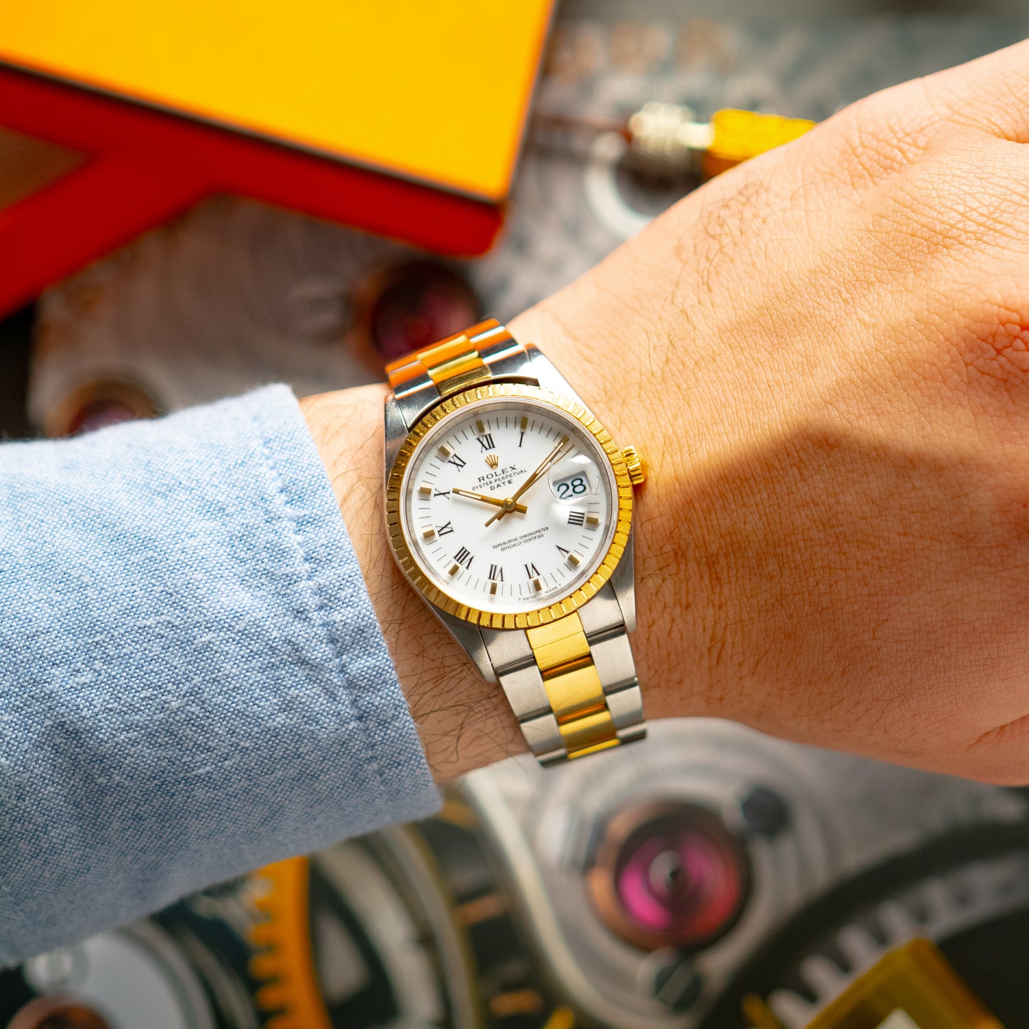 Rolex Oyster Perpetual Date 15223 Roman Two-Tone 34mm