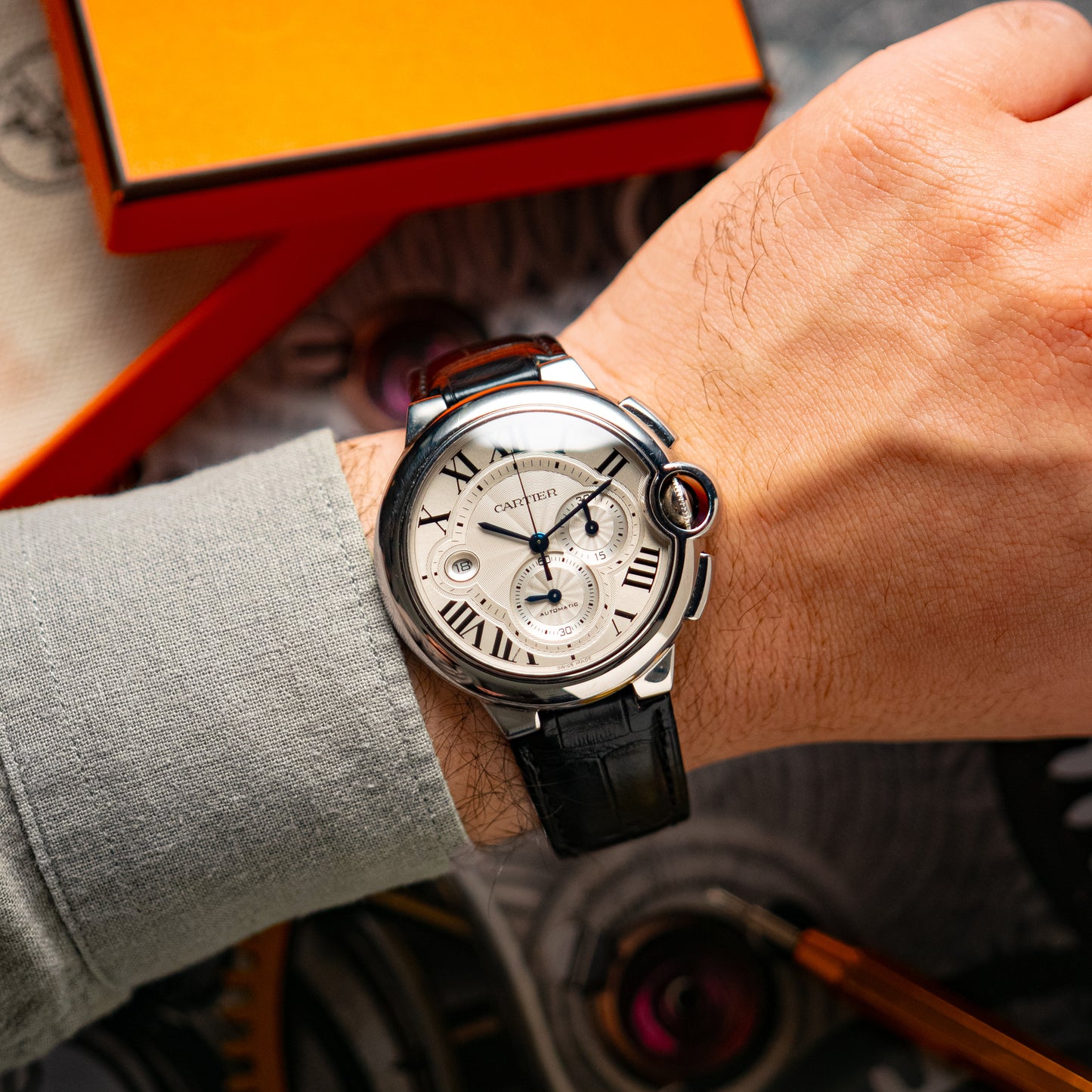 Cartier Ballon Bleu Chronograph Silver Dial 44mm