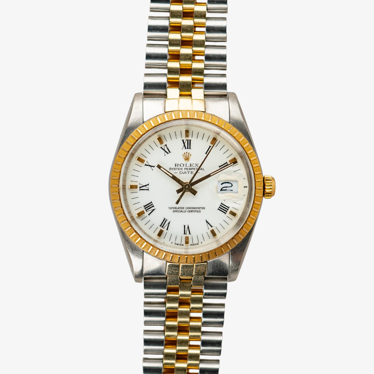 Rolex Oyster Perpetual Date 15053 Two-Tone White Roman Dial 34mm