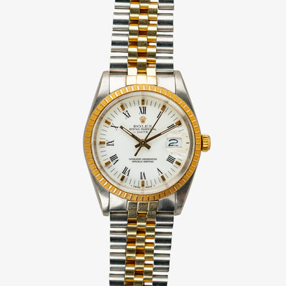 Rolex Oyster Perpetual Date 15053 Two-Tone White Roman Dial 34mm