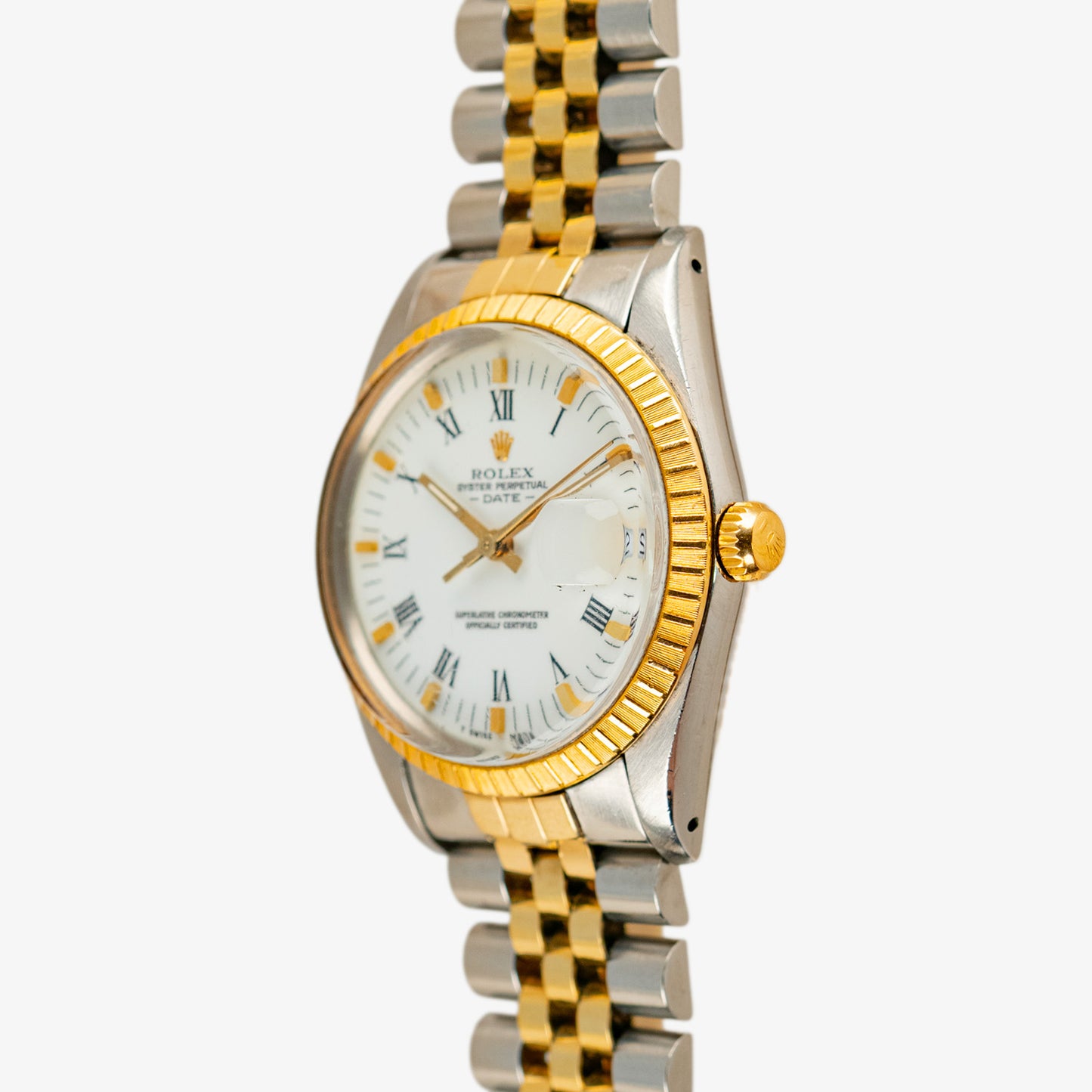 Rolex Oyster Perpetual Date 15053 Two-Tone White Roman Dial 34mm