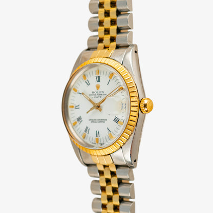 Rolex Oyster Perpetual Date 15053 Two-Tone White Roman Dial 34mm