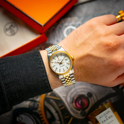 Rolex Oyster Perpetual Date 15053 Two-Tone White Roman Dial 34mm