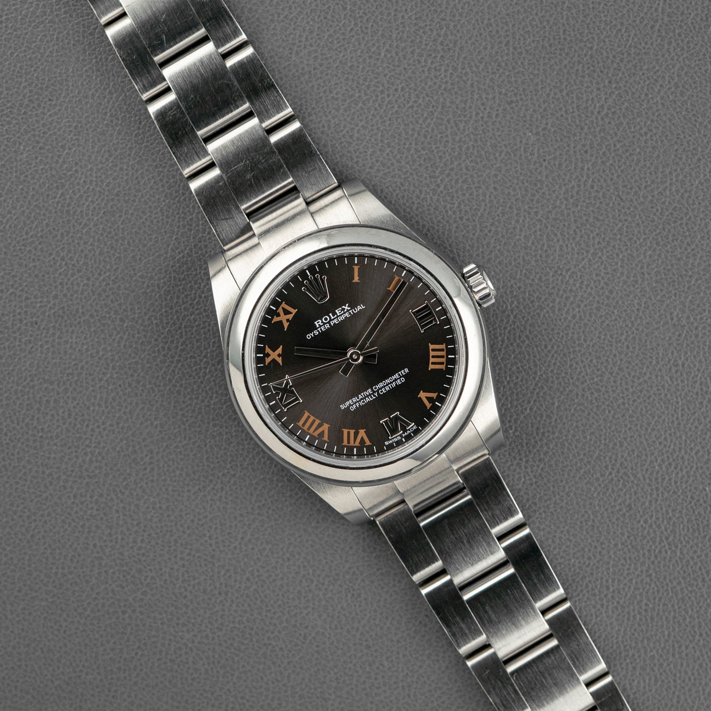 Rolex Oyster Perpetual 177200 Dark Rhodium Roman Dial 31mm