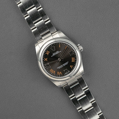 Rolex Oyster Perpetual 177200 Dark Rhodium Roman Dial 31mm