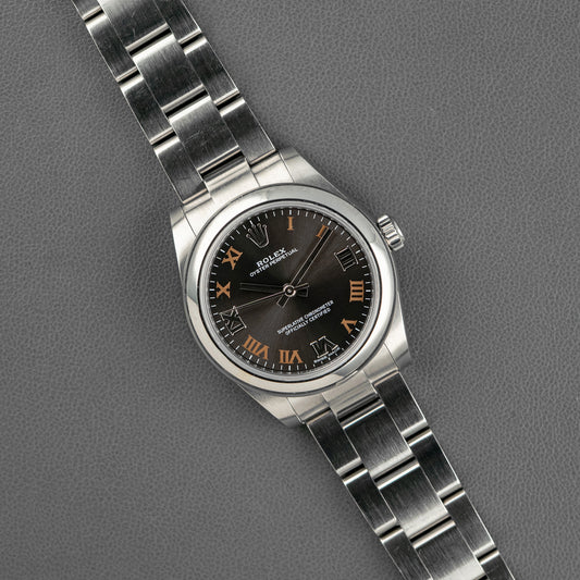 Rolex Oyster Perpetual 177200 Dark Rhodium Roman Dial 31mm