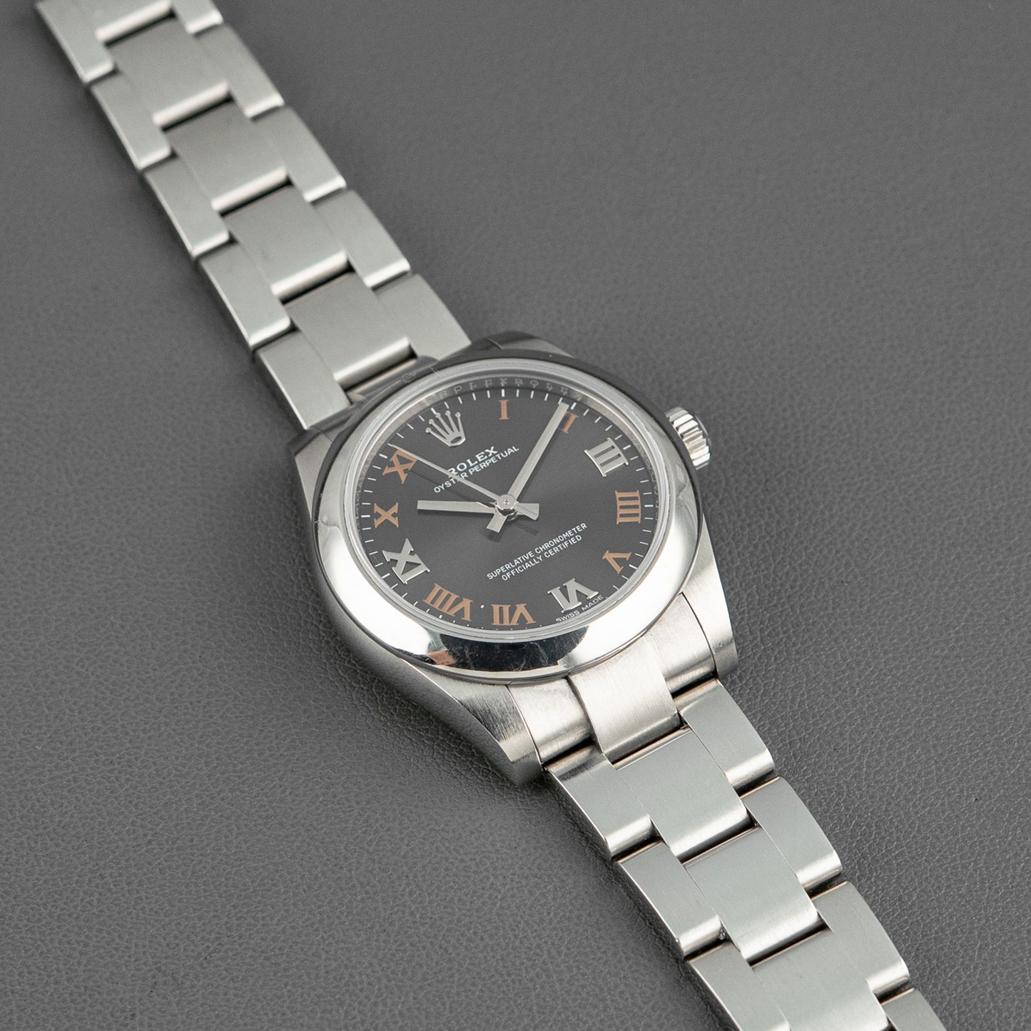 Rolex Oyster Perpetual 177200 Dark Rhodium Roman Dial 31mm