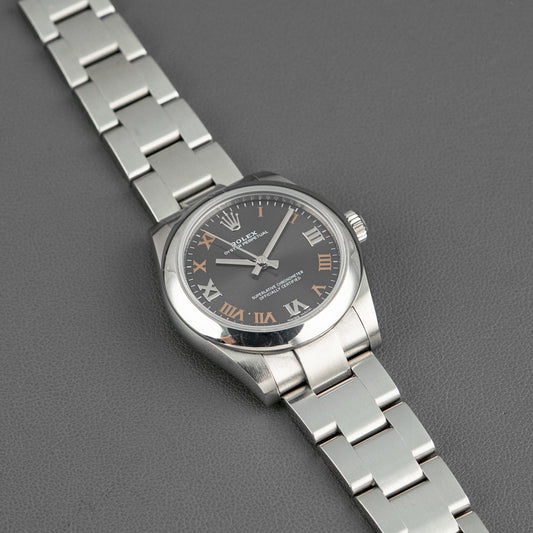 Rolex Oyster Perpetual 177200 Dark Rhodium Roman Dial 31mm