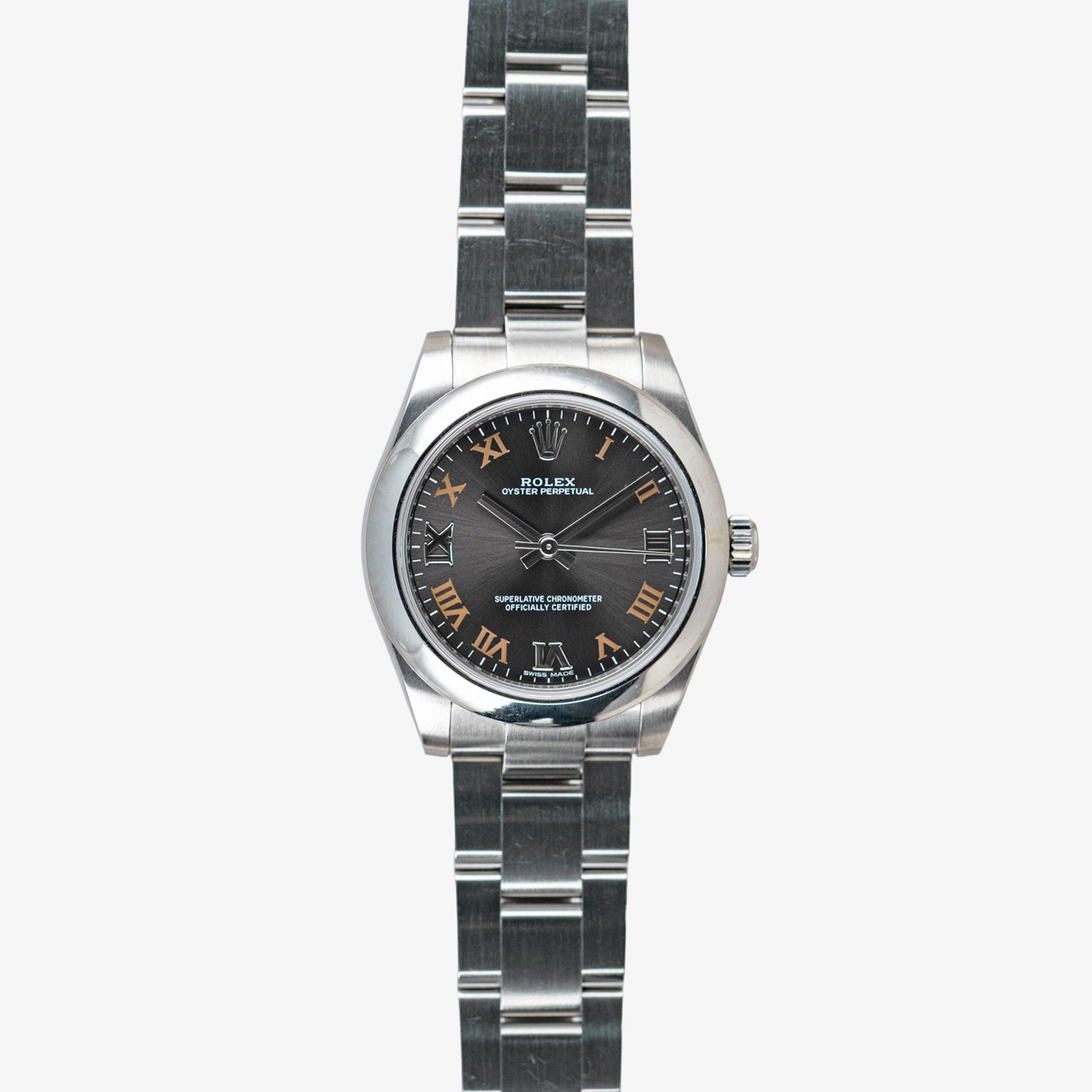 Rolex Oyster Perpetual 177200 Dark Rhodium Roman Dial 31mm
