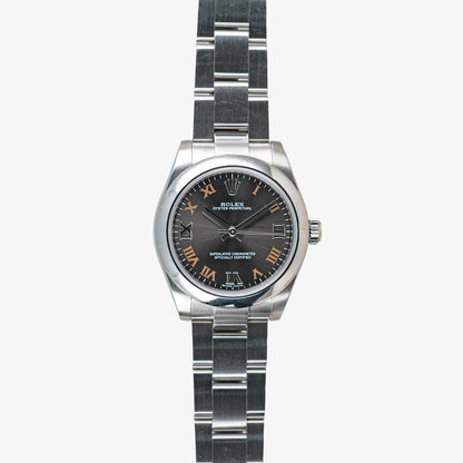 Rolex Oyster Perpetual 177200 Dark Rhodium Roman Dial 31mm