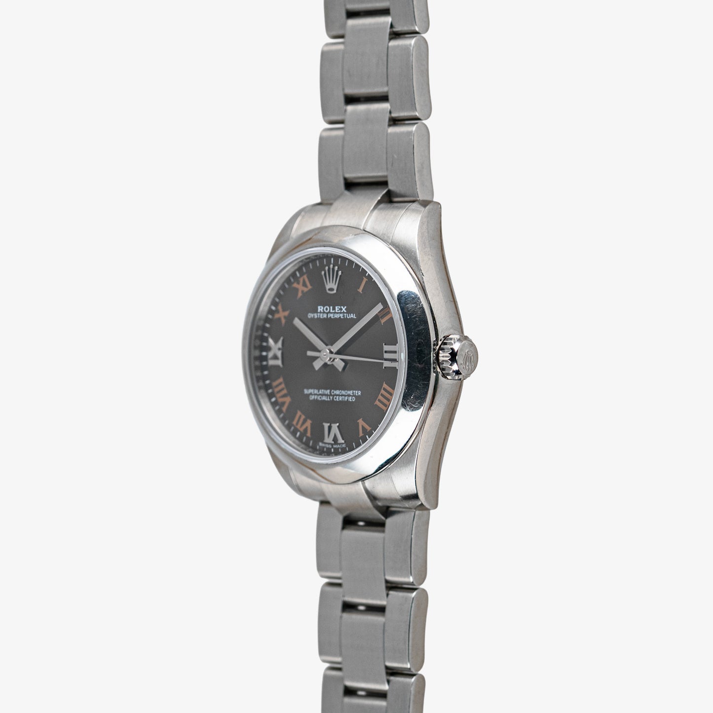 Rolex Oyster Perpetual 177200 Dark Rhodium Roman Dial 31mm
