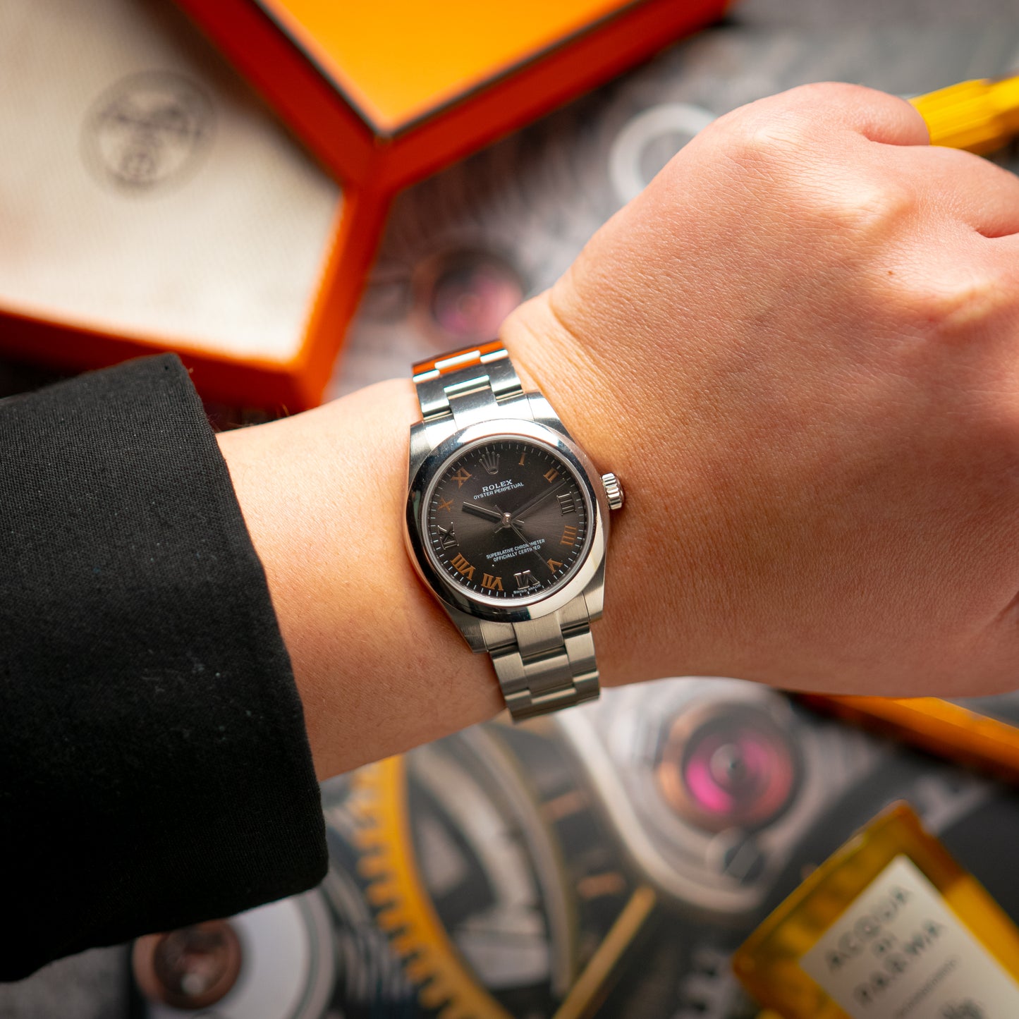 Rolex Oyster Perpetual 177200 Dark Rhodium Roman Dial 31mm