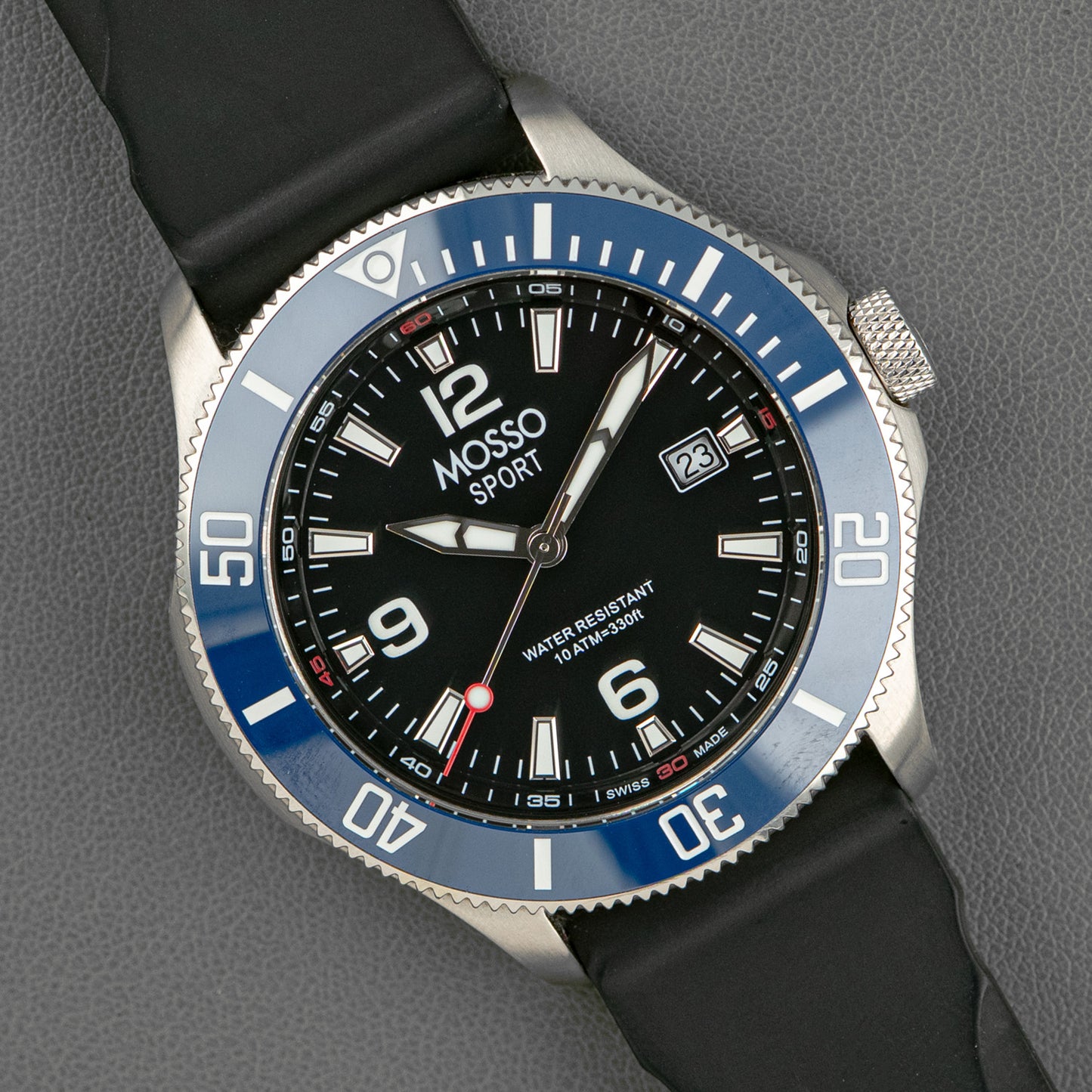 Mosso Sport Black Dial Blue Bezel Rubber 43mm