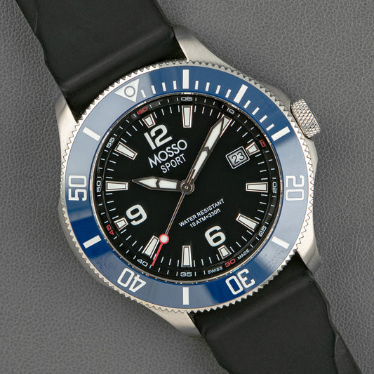 Mosso Sport Black Dial Blue Bezel Rubber 43mm