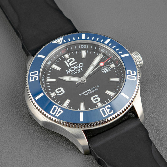 Mosso Sport Black Dial Blue Bezel Rubber 43mm