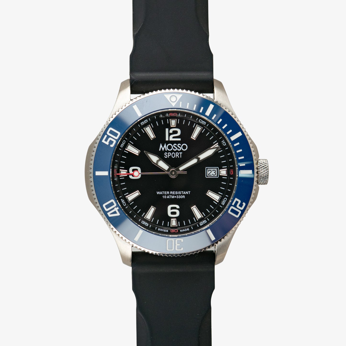 Mosso Sport Black Dial Blue Bezel Rubber 43mm