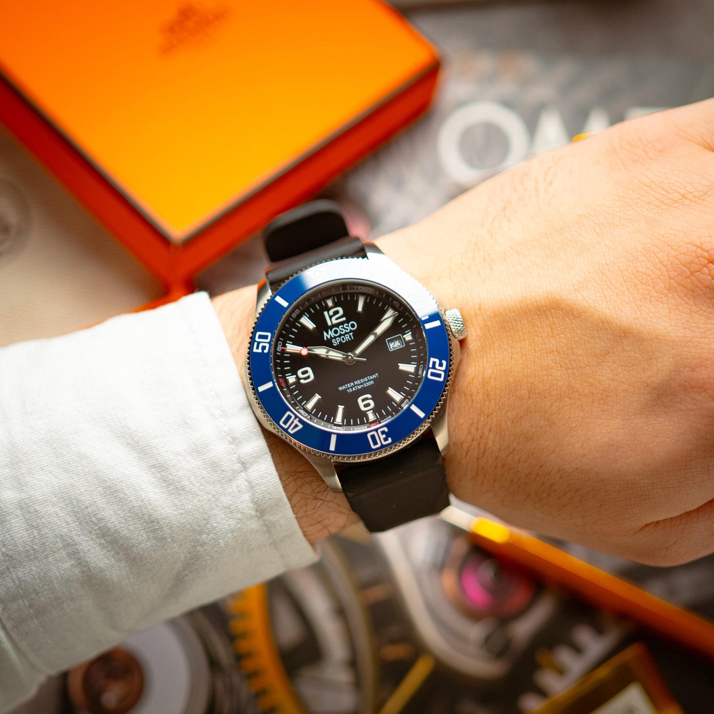 Mosso Sport Black Dial Blue Bezel Rubber 43mm