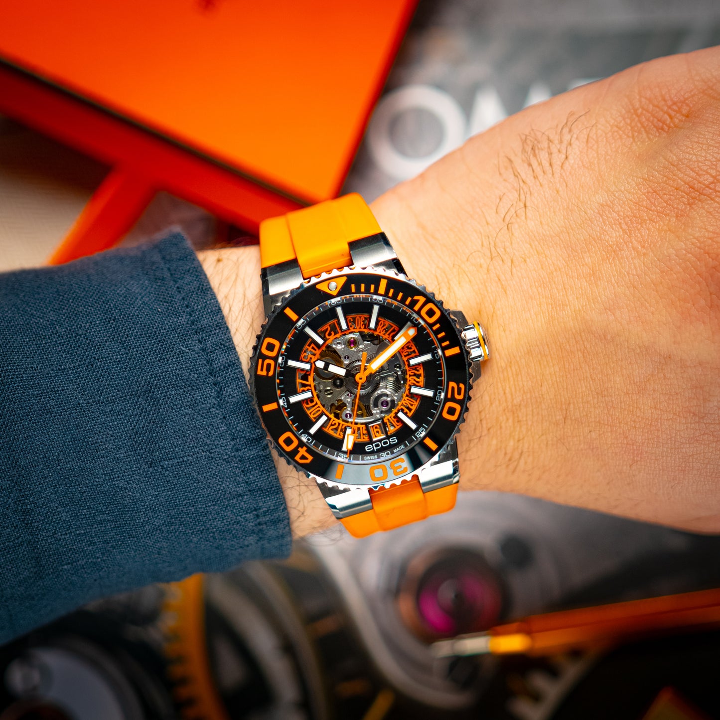 Epos Sportive Diver Skeleton Black Orange 43mm