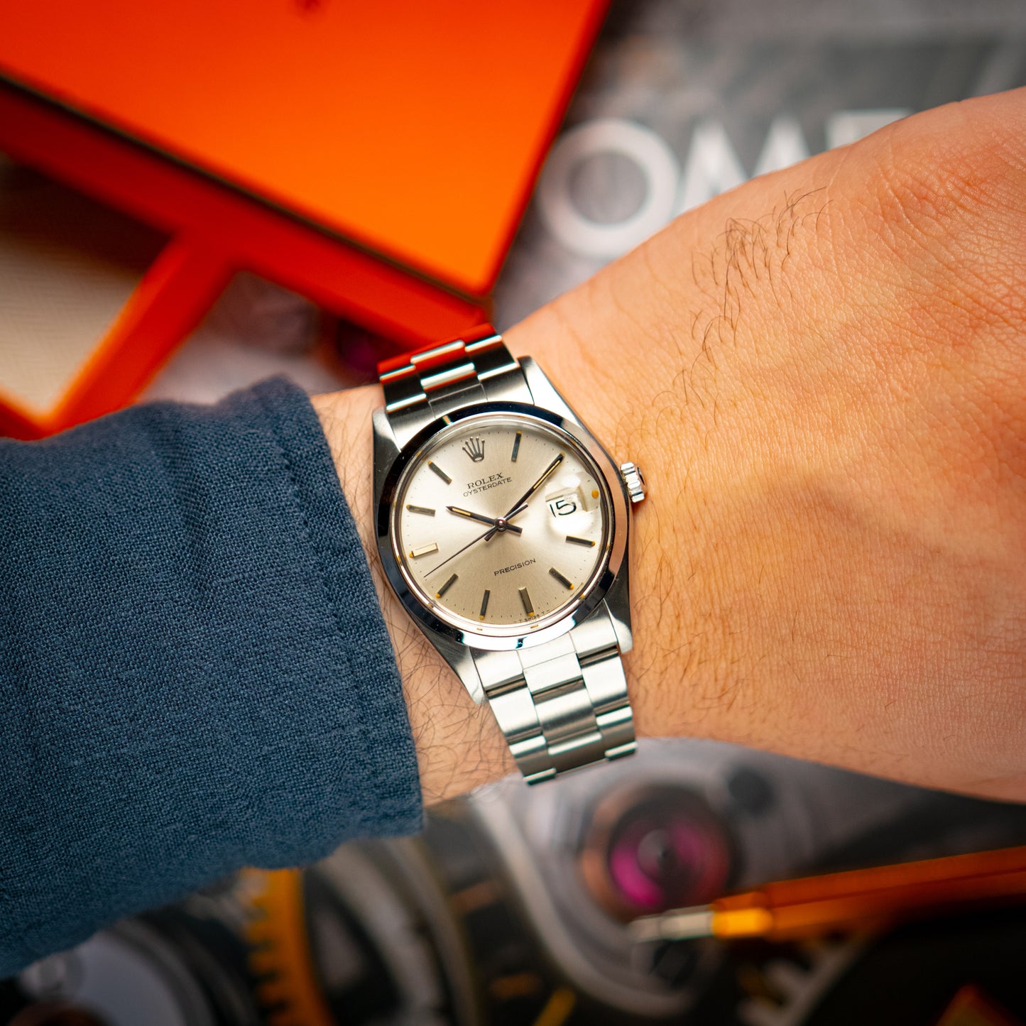Rolex Oysterdate 6694 Precision Silver Dial 34mm