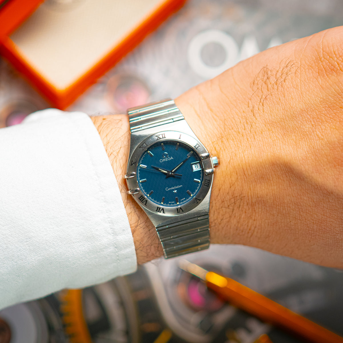 Omega Constellation Date Quartz Blue Dial 33.5mm