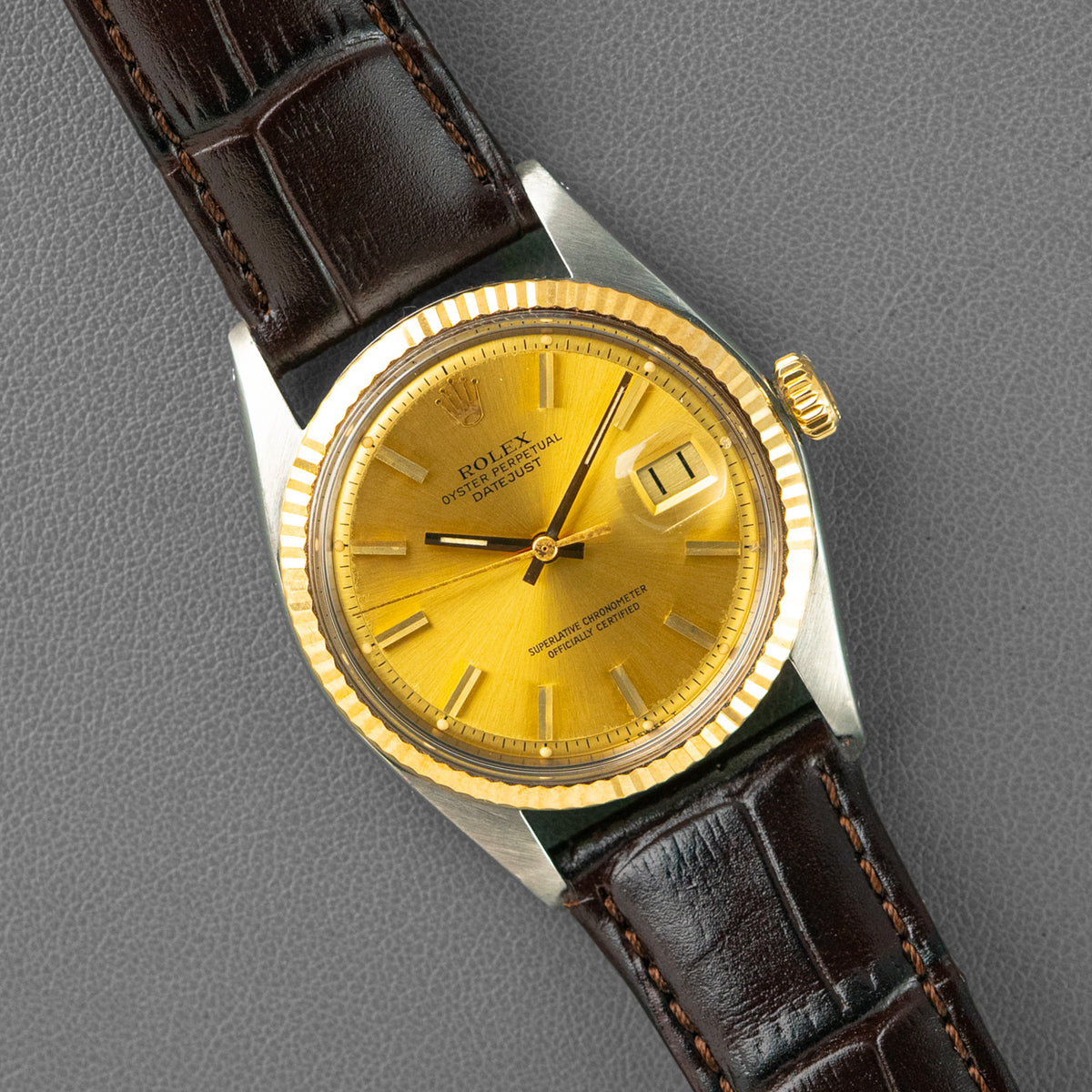 Rolex Datejust 1601 Champagne Dial Leather Strap 36mm