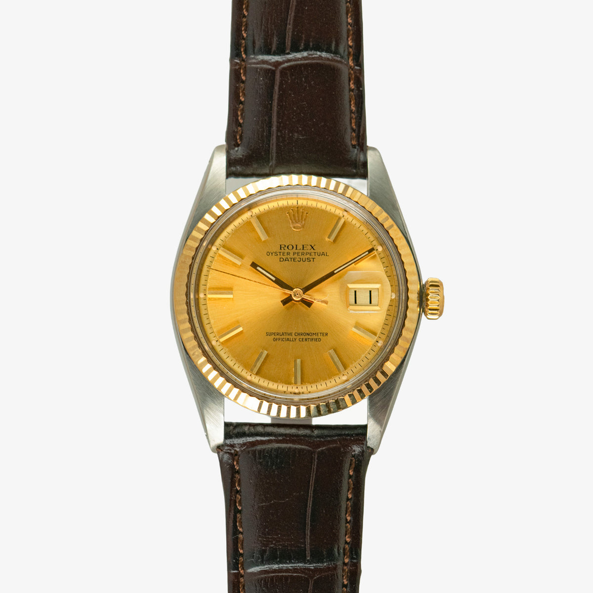 Rolex Datejust 1601 Champagne Dial Leather Strap 36mm