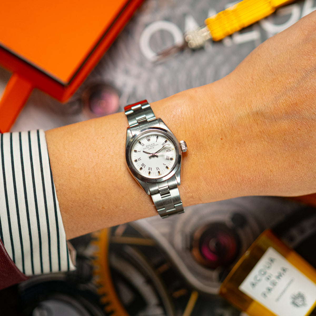 Rolex Oyster Perpetual Date 6916 White Roman Dial 26mm