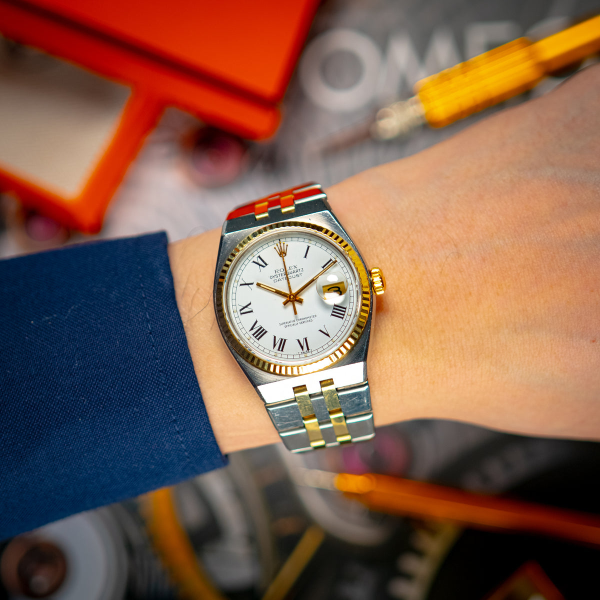 Rolex Datejust Oysterquartz 17013 White Roman Dial 36mm