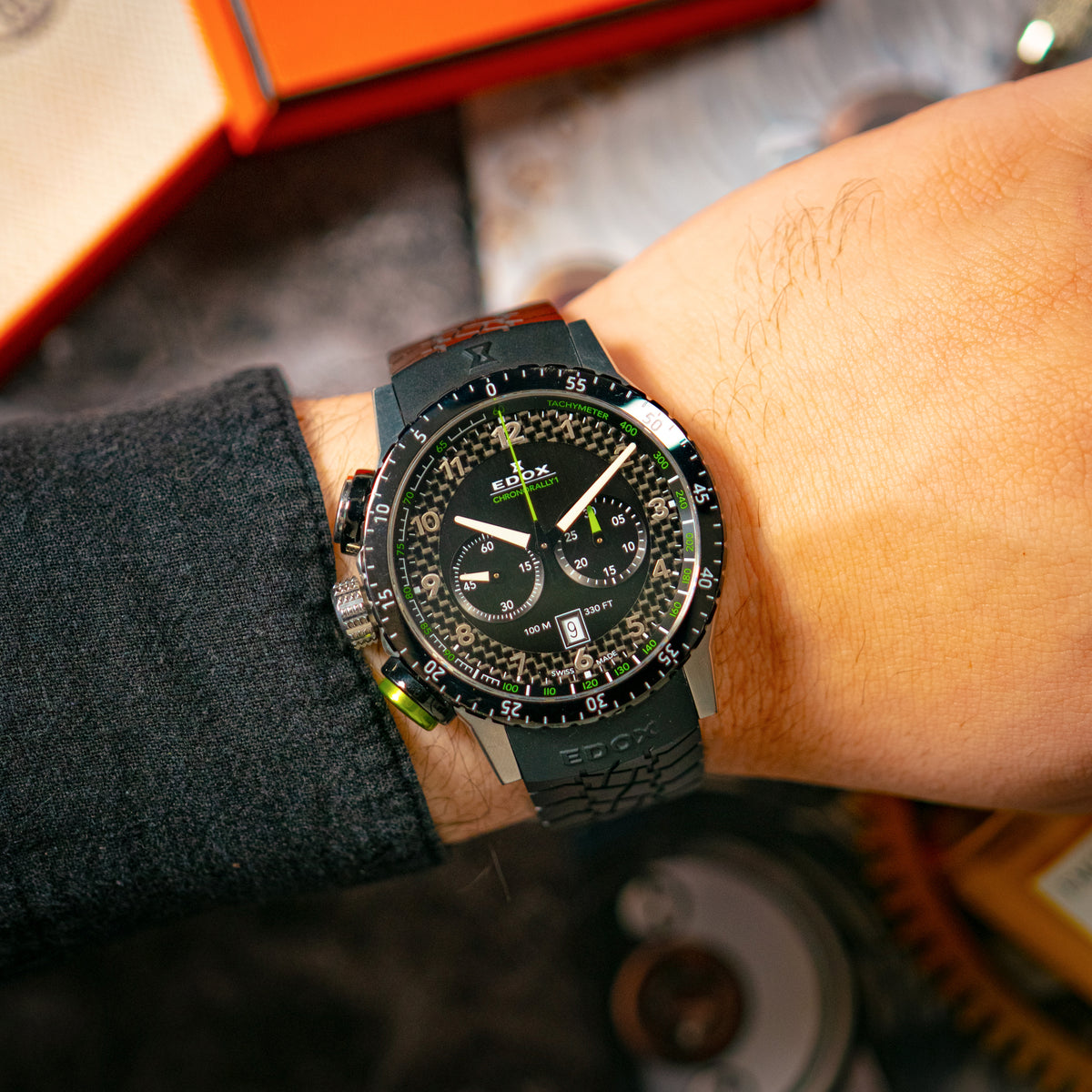 Edox Chronorally 1 Chronograph Brown Carbon Dial 45mm
